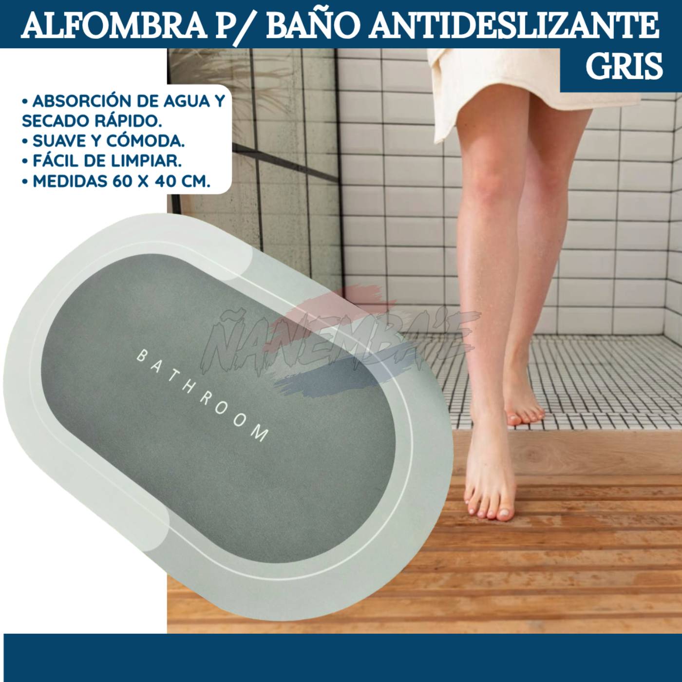 FreshMat - Alfombra Antideslizante p/ Baño - 2x1